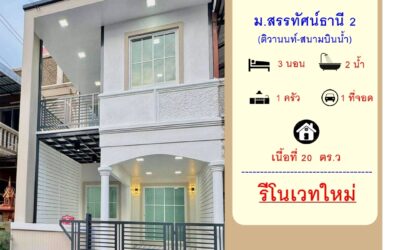 รีโนเวทใหม่ขายทาวน์เฮ้าส์ 20 ตร.ว ม.สรรทัศน์ธานี 2 ติวานนท์-สนามบินน้ำ ต่อเติมพร้อมอยู่ ใกล้กองสลาก